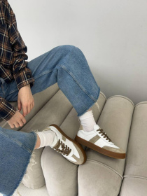 Кеди з натуральної шкіри та замші білі з пісочними вставками Білі (023/Емоджи6) 37 модель P_208329-S37_208329 Фото