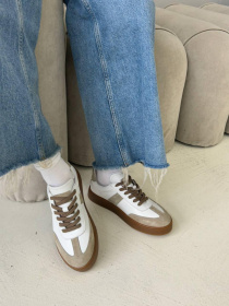 Кеди з натуральної шкіри та замші білі з пісочними вставками Білі (023/Емоджи6) 37 модель P_208329-S37_208329 Фото