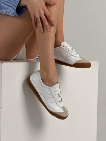 Кеди з натуральної шкіри та замші з пісочними вставками білі (027) 37 модель P_218670-S37_219288 Фото