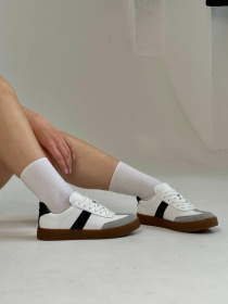 Кеди з натуральної шкіри та замші з чорними та сірими вставками Білі (023/Емоджи6) 36 модель P_180243-S36_183060 Фото