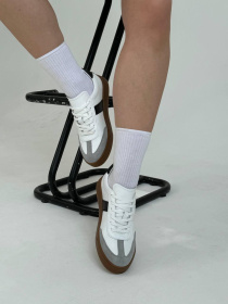 Кеди з натуральної шкіри та замші з чорними та сірими вставками Білі (023/Емоджи6) 36 модель P_180243-S36_183060 Фото