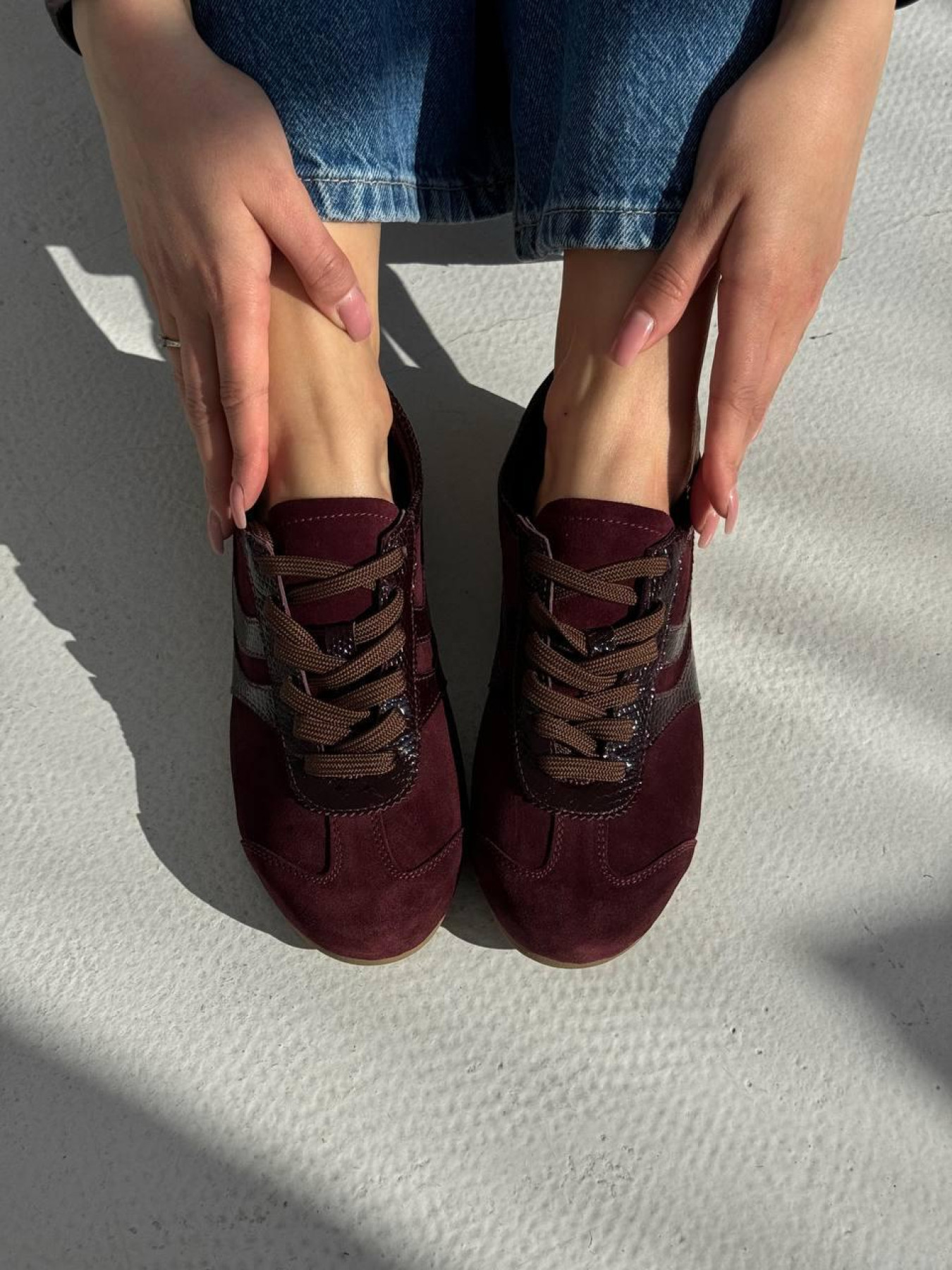 Кеди з натуральної замші та шкіри з рептилійною вставкою Бордо (027/02035) 36 модель P_205700-S36_207131 Фото