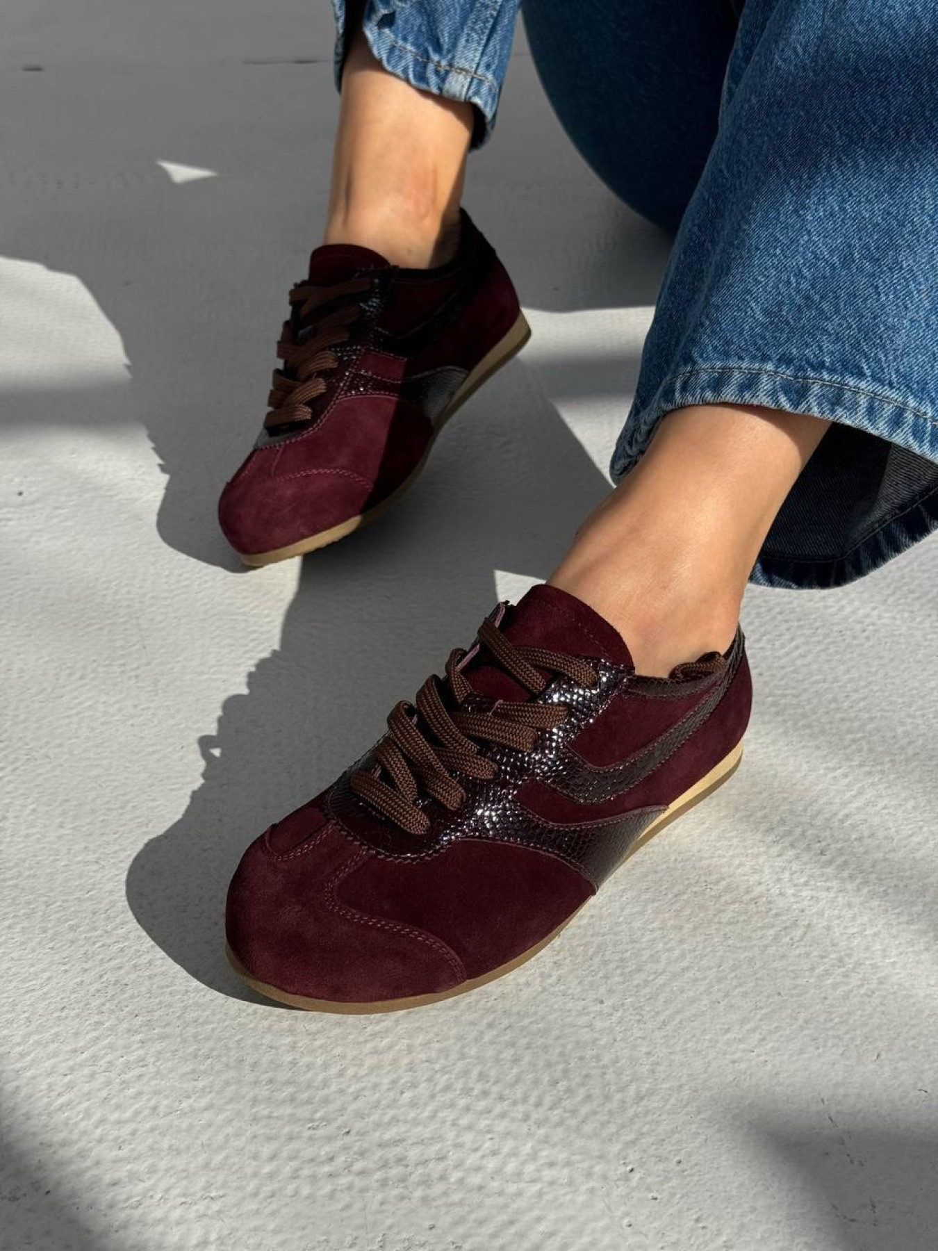 Кеди з натуральної замші та шкіри з рептилійною вставкою Бордо (027/02035) 36 модель P_205700-S36_207131 Фото