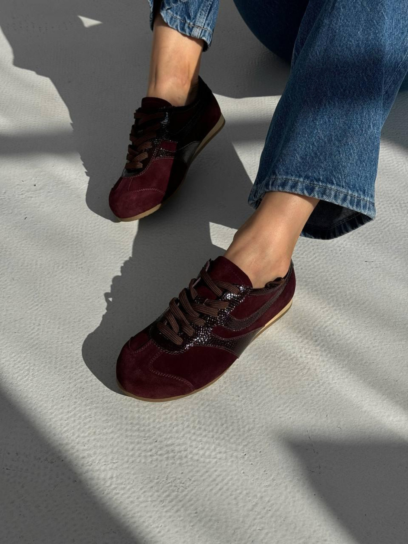 Кеди з натуральної замші та шкіри з рептилійною вставкою Бордо (027/02035) 36 модель P_205700-S36_207131 Фото