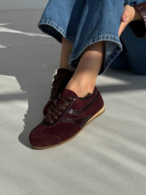 Кеди з натуральної замші та шкіри з рептилійною вставкою Бордо (027/02035) 36 модель P_205700-S36_207131 Фото