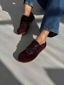 Кеди з натуральної замші та шкіри з рептилійною вставкою Бордо (027/02035) 36 модель P_205700-S36_207131 Фото