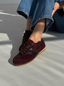 Кеди з натуральної замші та шкіри з рептилійною вставкою Бордо (027/02035) 36 модель P_205700-S36_207131 Фото