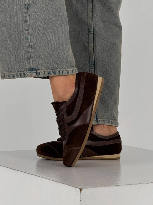 Кеди з натуральної замші та шкіри на низькій підошві Какао (027) 37 модель P_206363-S37_206370 Фото