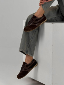 Кеди з натуральної замші та шкіри на низькій підошві Какао (027) 37 модель P_206363-S37_206370 Фото