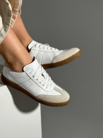 Кеди з натуральної шкіри та замші з пісочними вставками Білі (023/8368) 39 модель P_180137-S39_208442 Фото