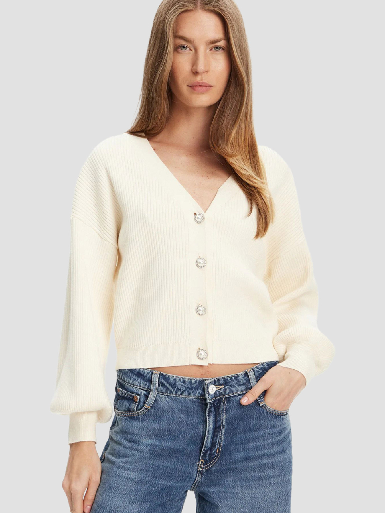 Женский белый кардиган модель W5YR07.Z2ZK2;G012 Фото