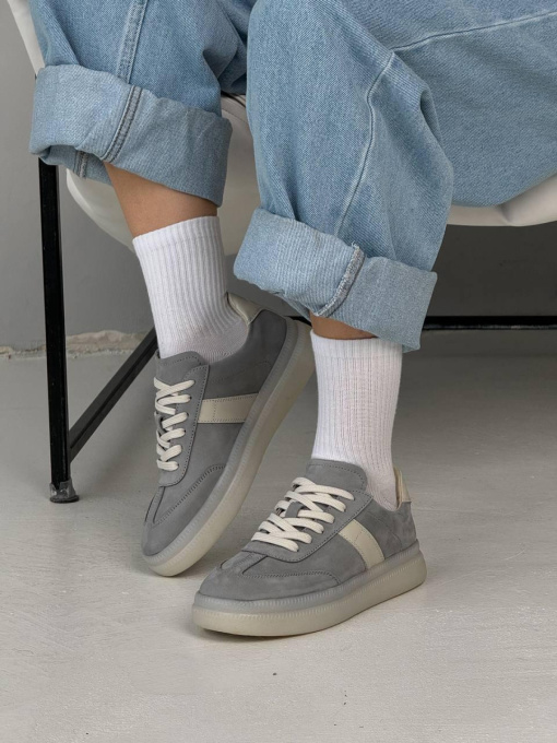 Кеды нубук и молочная кожа Светло-серые (123/Лайк7) 37 модель P_215389-S37_216669 Фото