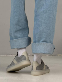 Кеды нубук и молочная кожа Светло-серые (123/Лайк7) 37 модель P_215389-S37_216669 Фото