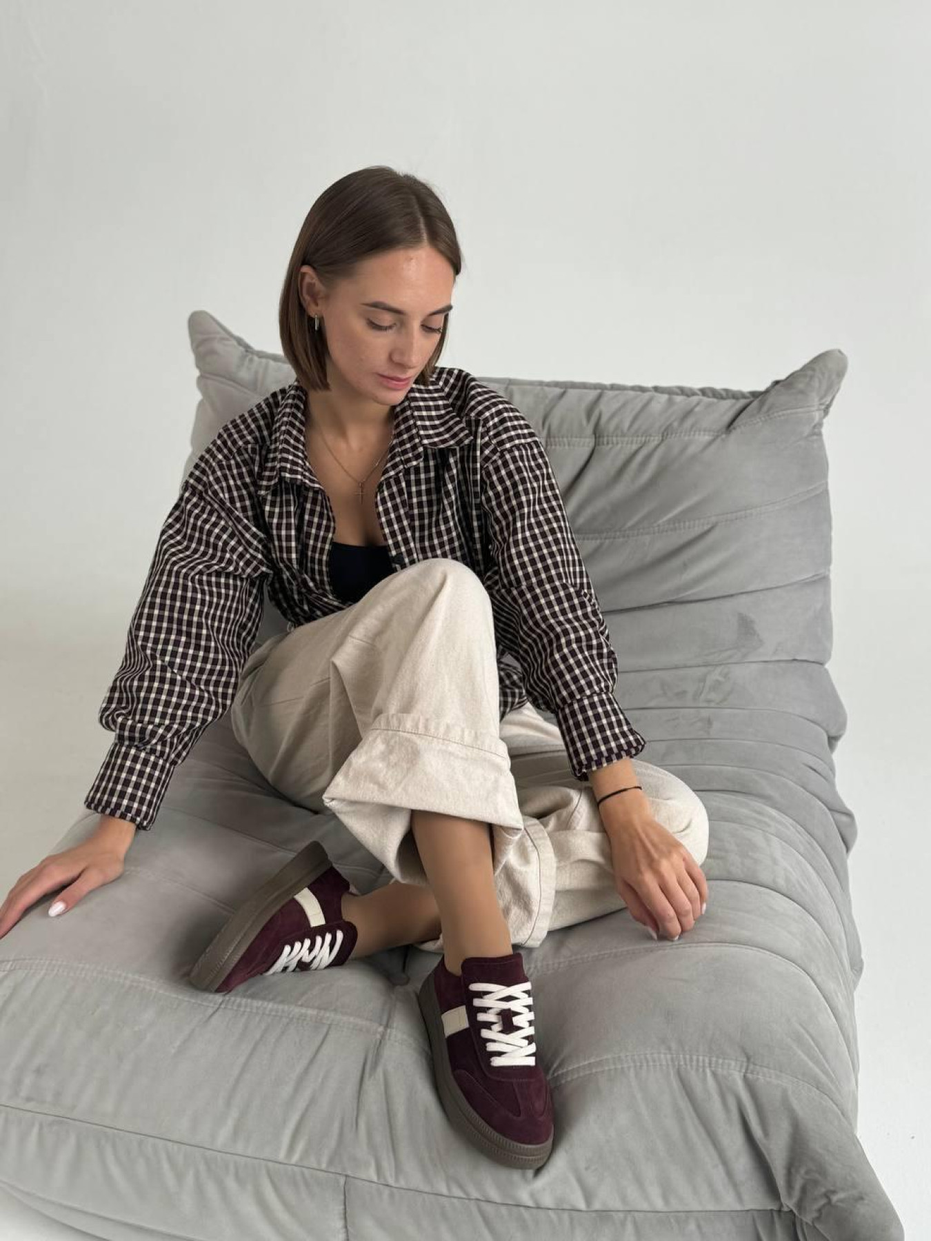 Кеди замш з шкіряними вставками лотос Баклажан (123/лайк7) 37 модель P_217673-S37_217673 Фото