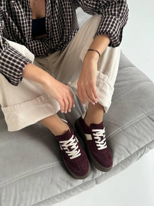 Кеды замш с кожаными вставками лотос Баклажан (123/лайк7) 37 модель P_217673-S37_217673 Фото