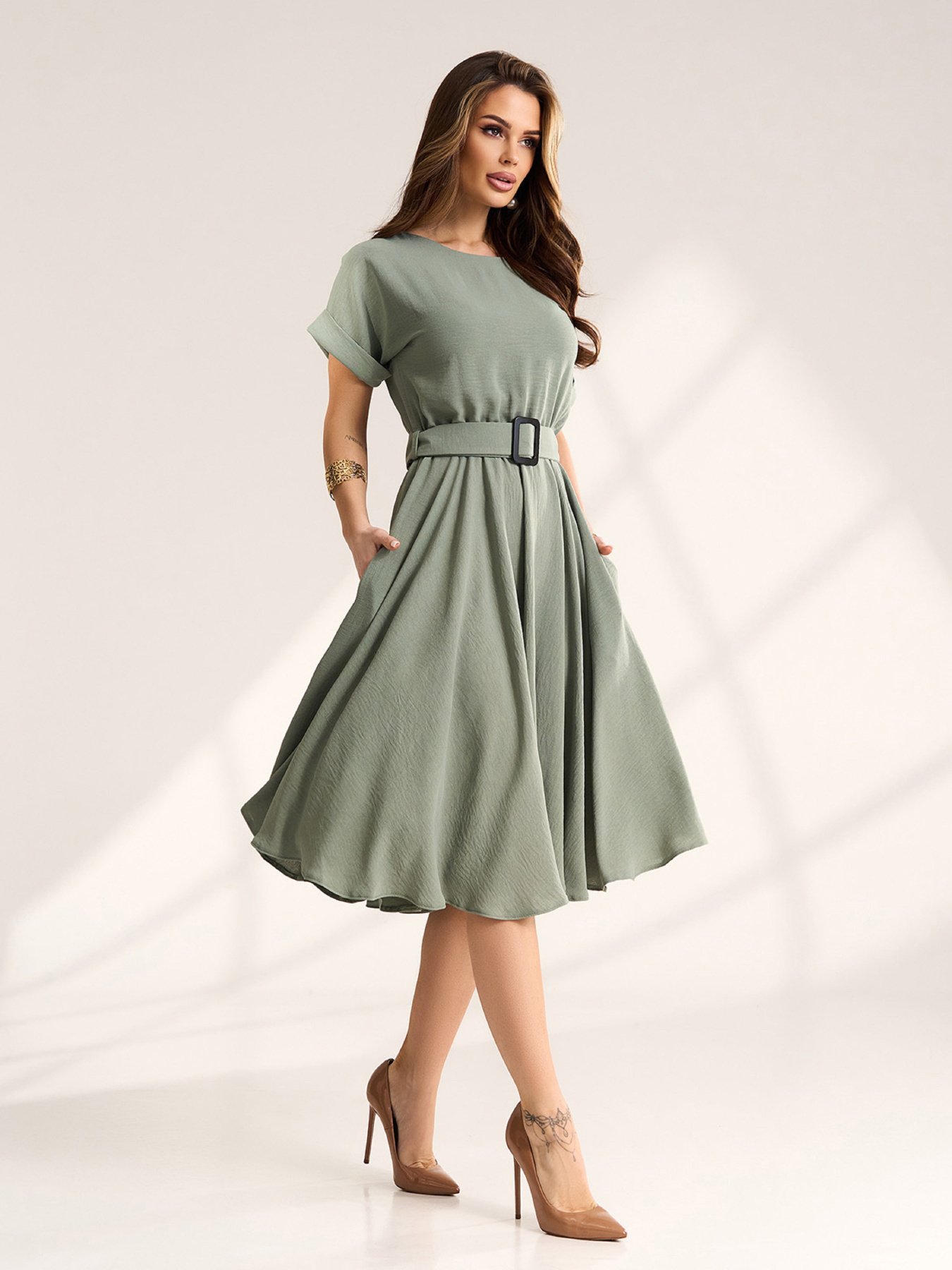 Сукня міді ISSA Plus модель 15568_оливковый Фото