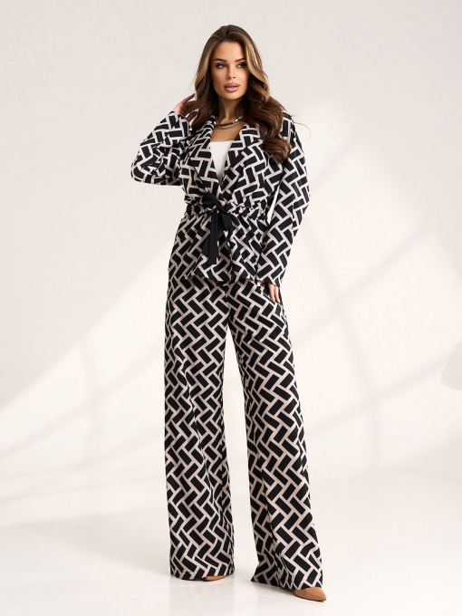 Повсякденний костюм ISSA Plus модель 15570_черный_бежевый Фото