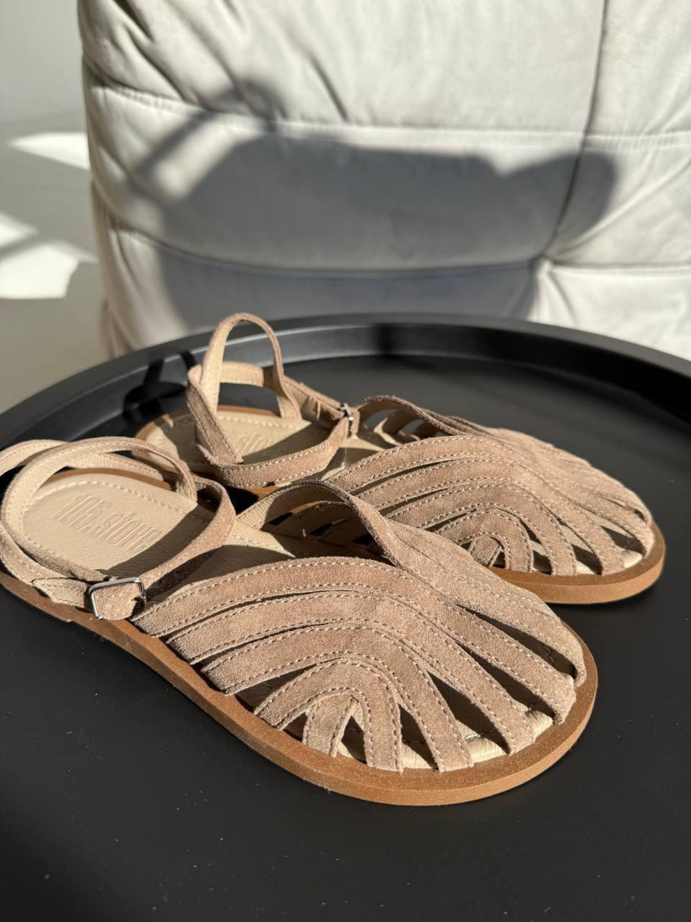 Замшевые босоножки с завязками Капучино (2043/2227) 37 модель P_221793-S37_223087 Фото