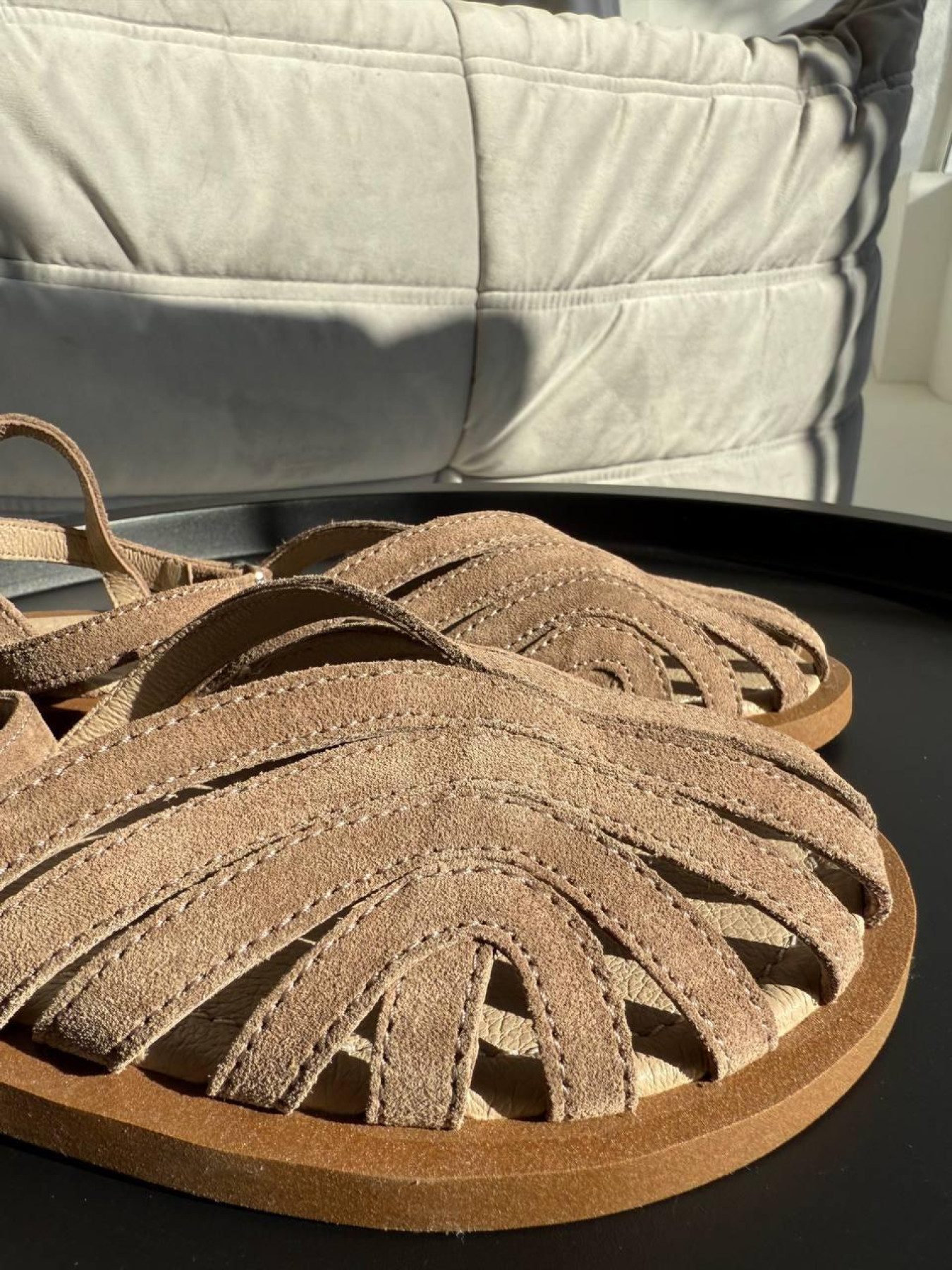 Замшевые босоножки с завязками Капучино (2043/2227) 37 модель P_221793-S37_223087 Фото