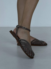 Замшевые босоножки с завязками Капучино (2043/2227) 37 модель P_221793-S37_223087 Фото