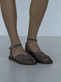 Замшевые босоножки с завязками Капучино (2043/2227) 37 модель P_221793-S37_223087 Фото