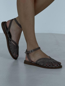 Замшевые босоножки с завязками Капучино (2043/2227) 37 модель P_221793-S37_223087 Фото