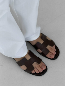 Шлепанцы кожаные слайдеры Белиз коричневый (2053) 38 модель P_224466-S38_224480 Фото