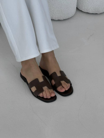 Шлепанцы кожаные слайдеры Белиз коричневый (2053) 38 модель P_224466-S38_224480 Фото