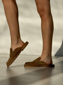 Мюли замшевые на бежевой подошве дерево (107/Оксфорд) 37 модель P_209951-S37_209968 Фото