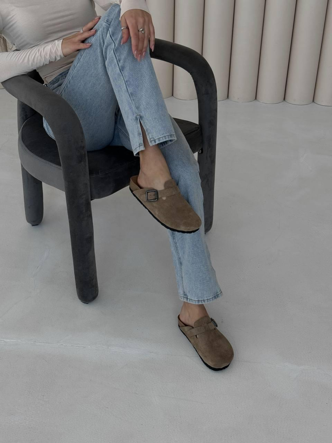 Мюли замшевые на подошве Birken Миндаль (2048/биркин) 38 модель P_235110-S38_235110 Фото