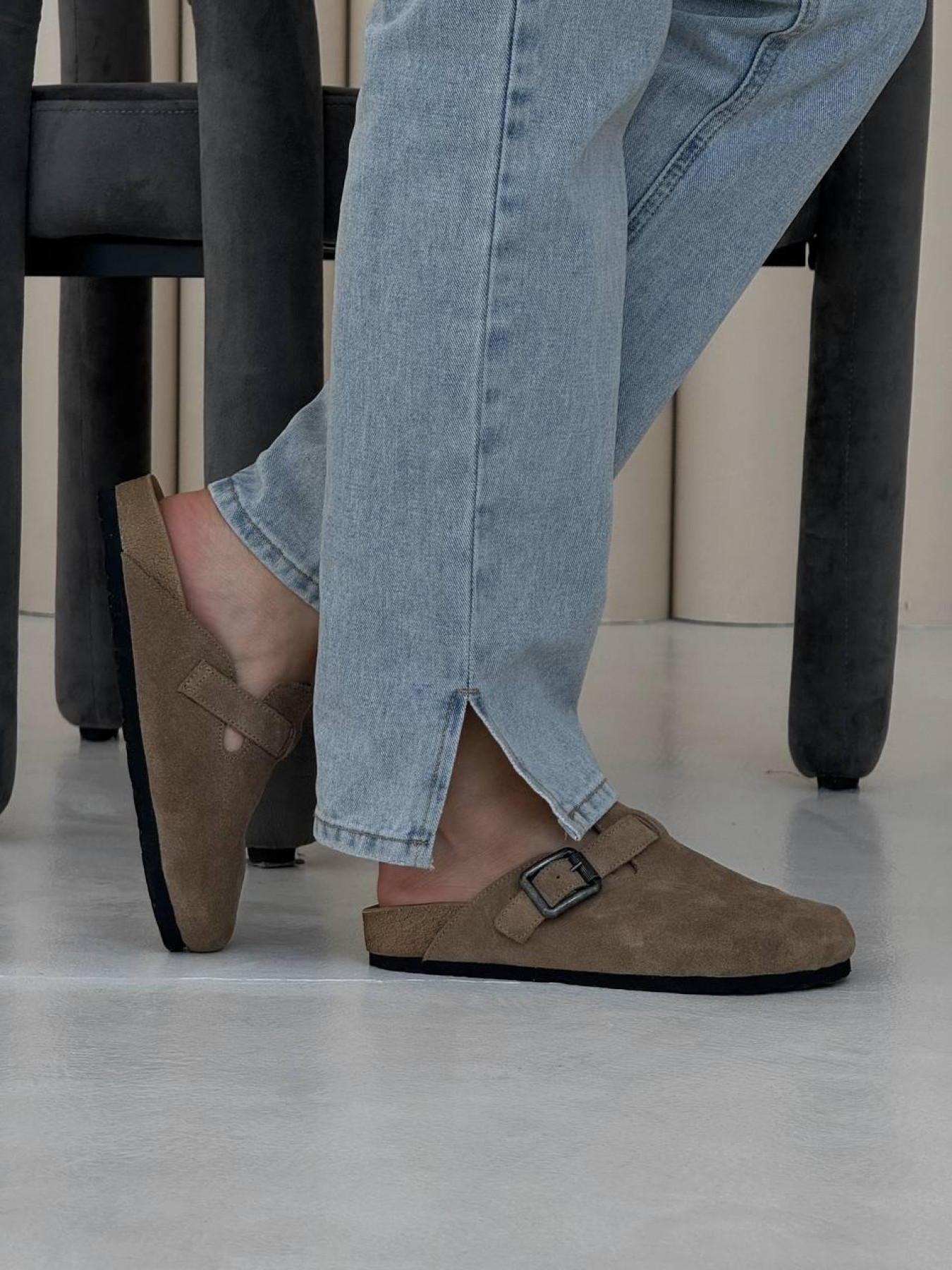 Мюли замшевые на подошве Birken Миндаль (2048/биркин) 38 модель P_235110-S38_235110 Фото