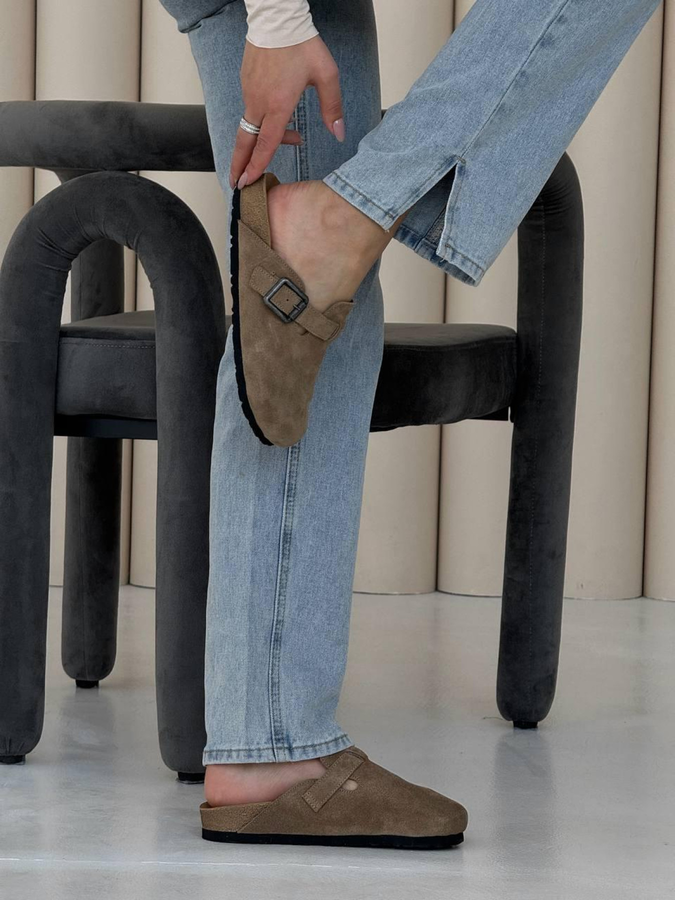 Мюли замшевые на подошве Birken Миндаль (2048/биркин) 38 модель P_235110-S38_235110 Фото