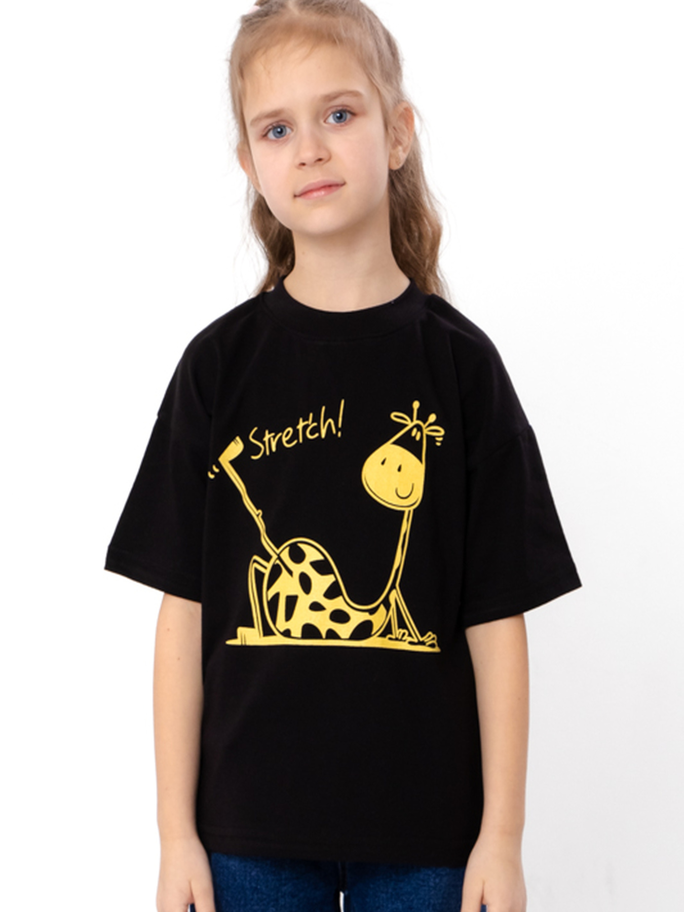 Футболка для дівчинки з принтом жирафа та написом Stretch, Чорний Носи Своє (6414-001-33-5-4) модель 6414-001-33-5-4-chornij-zhirafa Фото