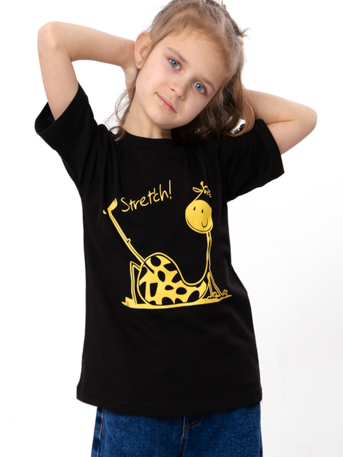 Футболка для дівчинки з принтом жирафа та написом Stretch, Чорний Носи Своє (6414-001-33-5-4) модель 6414-001-33-5-4-chornij-zhirafa Фото