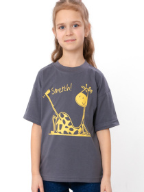 Футболка для дівчинки з принтом жирафа та написом Stretch, Графітовий Носи Своє (6414-001-33-5-4) модель 6414-001-33-5-4-temnij-graft-zhirafa Фото
