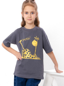 Футболка для дівчинки з принтом жирафа та написом Stretch, Графітовий Носи Своє (6414-001-33-5-4) модель 6414-001-33-5-4-temnij-graft-zhirafa Фото
