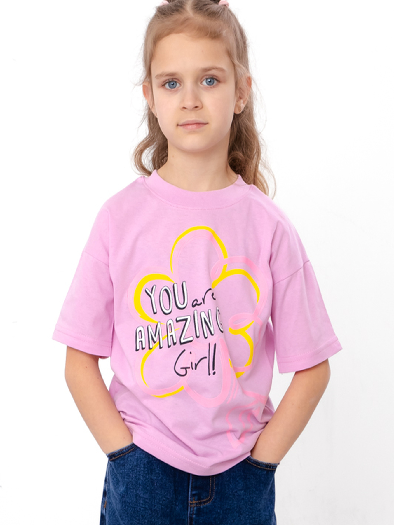 Футболка для дівчинки з написом Amazing Girl та квітковим принтом, Рожевий Носи Своє (6414-001-33-5-3) модель 6414-001-33-5-3-rozhevo-llovij-romashka Фото