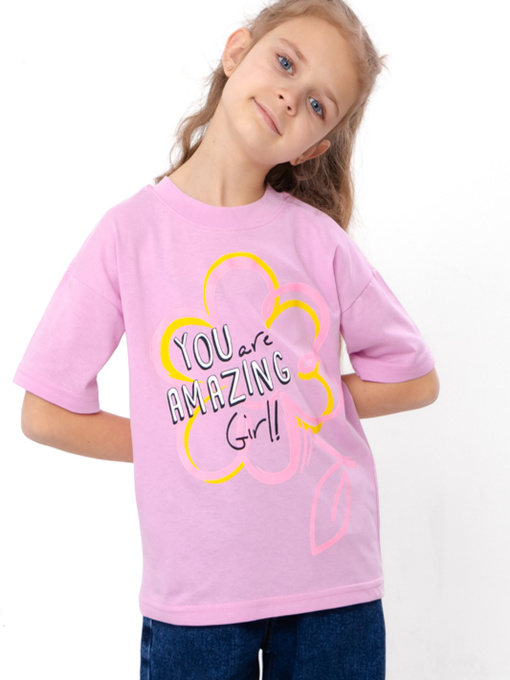 Футболка для дівчинки з написом Amazing Girl та квітковим принтом, Рожевий Носи Своє (6414-001-33-5-3) модель 6414-001-33-5-3-rozhevo-llovij-romashka Фото