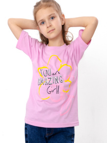 Футболка для дівчинки з написом Amazing Girl та квітковим принтом, Рожевий Носи Своє (6414-001-33-5-3) модель 6414-001-33-5-3-rozhevo-llovij-romashka Фото