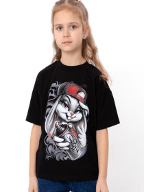 Футболка для дівчинки oversize з малюнком кролика-дівчинки, Чорний Носи Своє (6414-001-33-5-2) модель 6414-001-33-5-2-chornij-zajka Фото
