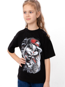 Футболка для дівчинки oversize з малюнком кролика-дівчинки, Чорний Носи Своє (6414-001-33-5-2) модель 6414-001-33-5-2-chornij-zajka Фото