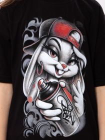 Футболка для дівчинки oversize з малюнком кролика-дівчинки, Чорний Носи Своє (6414-001-33-5-2) модель 6414-001-33-5-2-chornij-zajka Фото