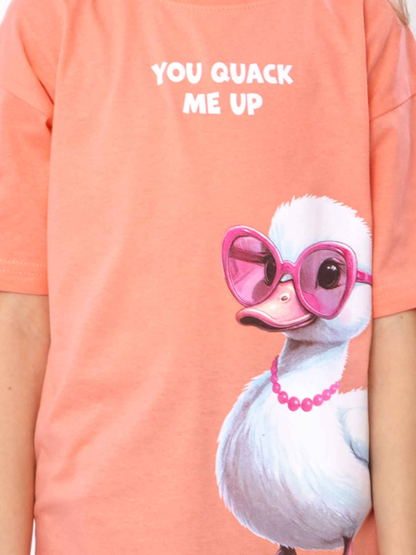 Футболка для дівчинки з малюнком каченяти в окулярах, Персиковий Носи Своє (6414-001-33-5-5) модель 6414-001-33-5-5-temno-persikovij-quack Фото