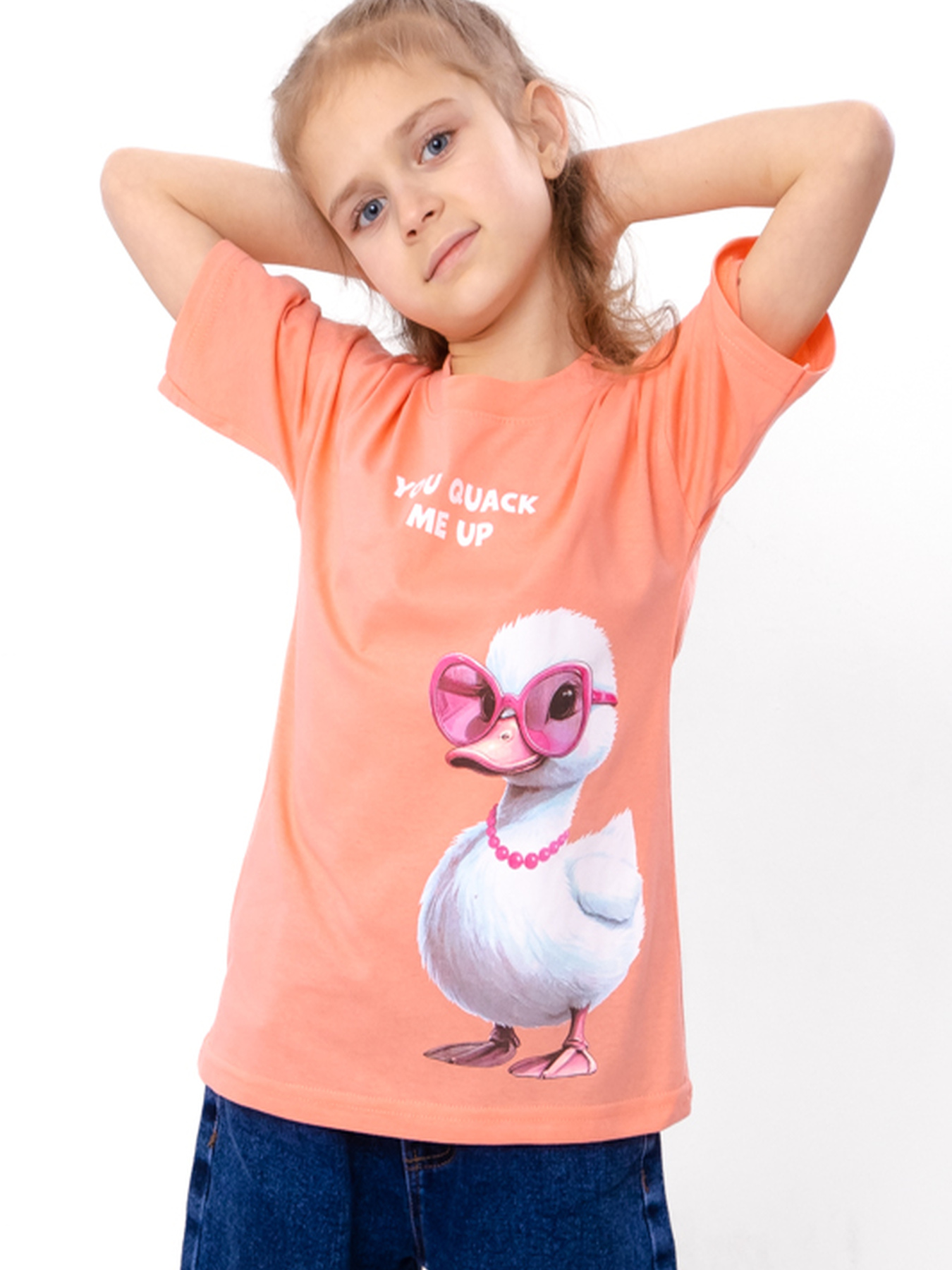 Футболка для дівчинки з малюнком каченяти в окулярах, Персиковий Носи Своє (6414-001-33-5-5) модель 6414-001-33-5-5-temno-persikovij-quack Фото