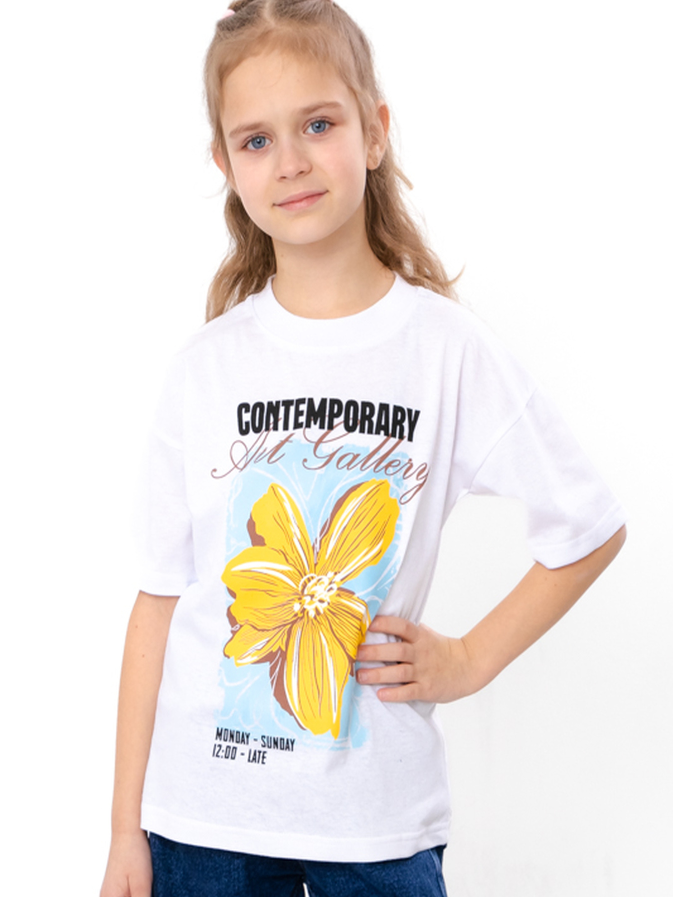 Футболка для дівчинки oversize з арт-принтом, Айворі (слонова кістка) Носи Своє (6414-001-33-5-1) модель 6414-001-33-5-1-blij-kvtka Фото
