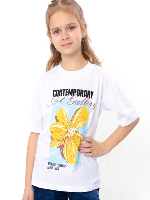 Футболка для дівчинки oversize з арт-принтом, Айворі (слонова кістка) Носи Своє (6414-001-33-5-1) модель 6414-001-33-5-1-blij-kvtka Фото