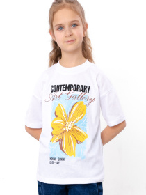 Футболка для дівчинки oversize з арт-принтом, Айворі (слонова кістка) Носи Своє (6414-001-33-5-1) модель 6414-001-33-5-1-blij-kvtka Фото