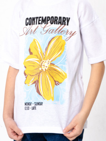 Футболка для дівчинки oversize з арт-принтом, Айворі (слонова кістка) Носи Своє (6414-001-33-5-1) модель 6414-001-33-5-1-blij-kvtka Фото