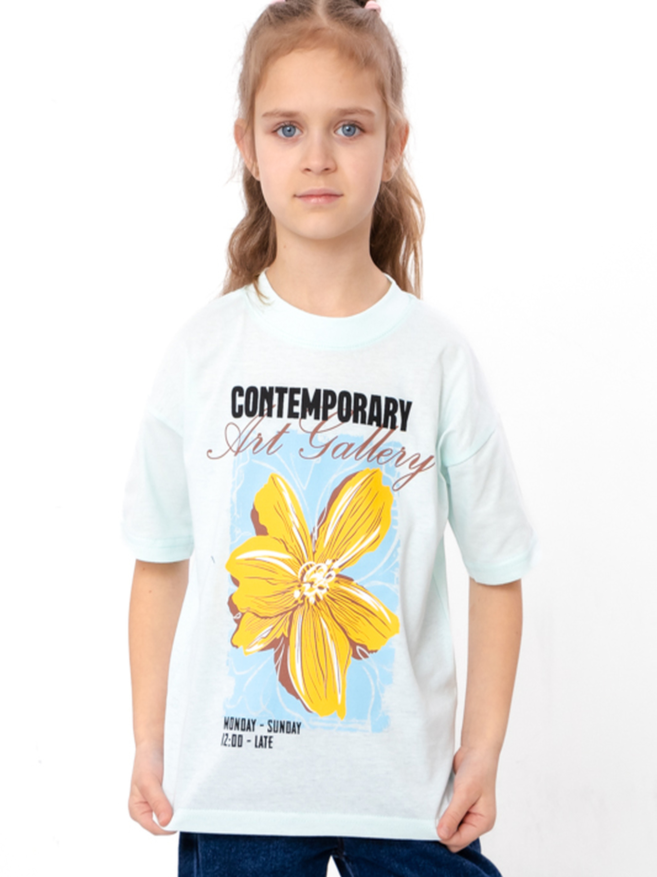 Футболка для дівчинки oversize з арт-принтом, М'ятний Носи Своє (6414-001-33-5-1) модель 6414-001-33-5-1-bla-m-qta-kvtka Фото