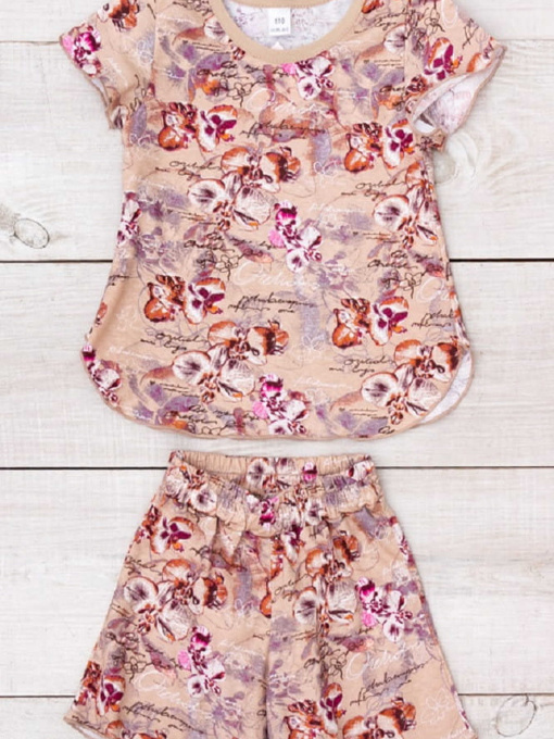 Комплект для дівчинки для дому (футболка та шорти) з принтом, Різнокольоровий (мультиколор) Носи Своє (6372-002-1) модель 6372-002-1-orhdeq-temnij-bezh Фото